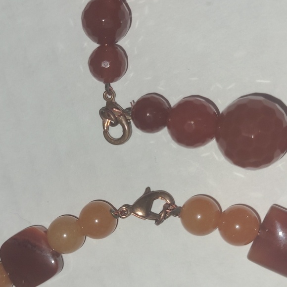 16" Necklace Bracelet Set Genuine Red Agate Bead matching Statement Chunky New - Picture 4 of 4